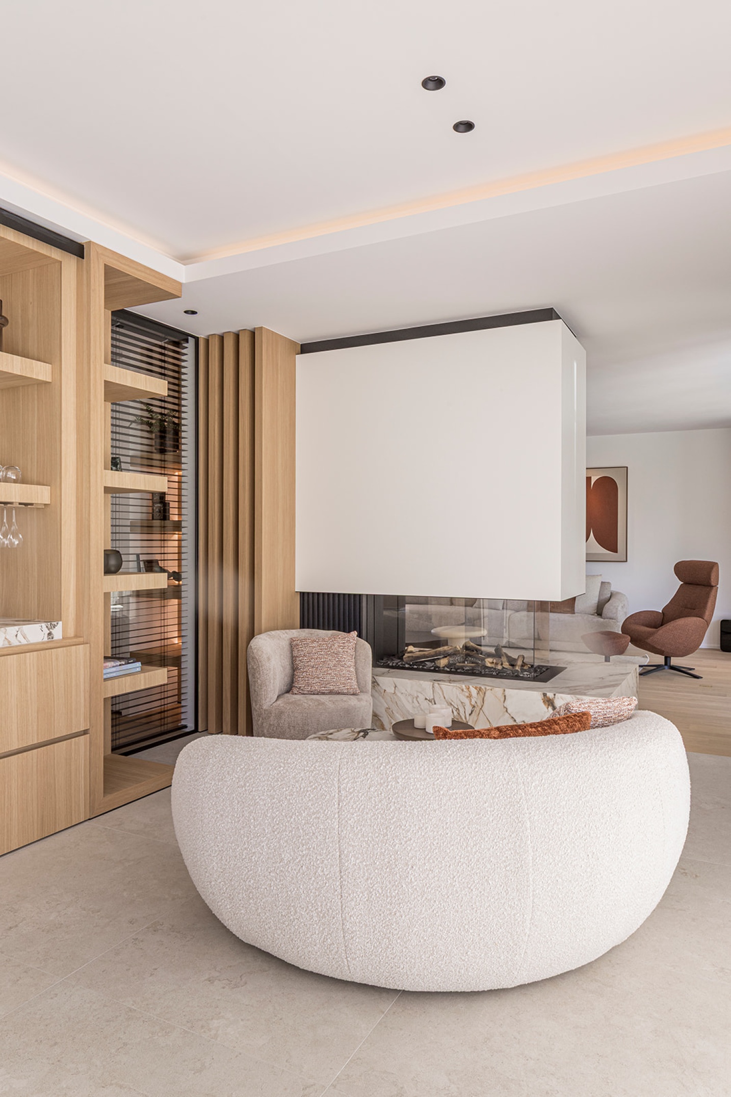Leeshoek bar zetel modern tegels eik gashaard open hout wit modern - SFAR architectuur & interieur Hasselt