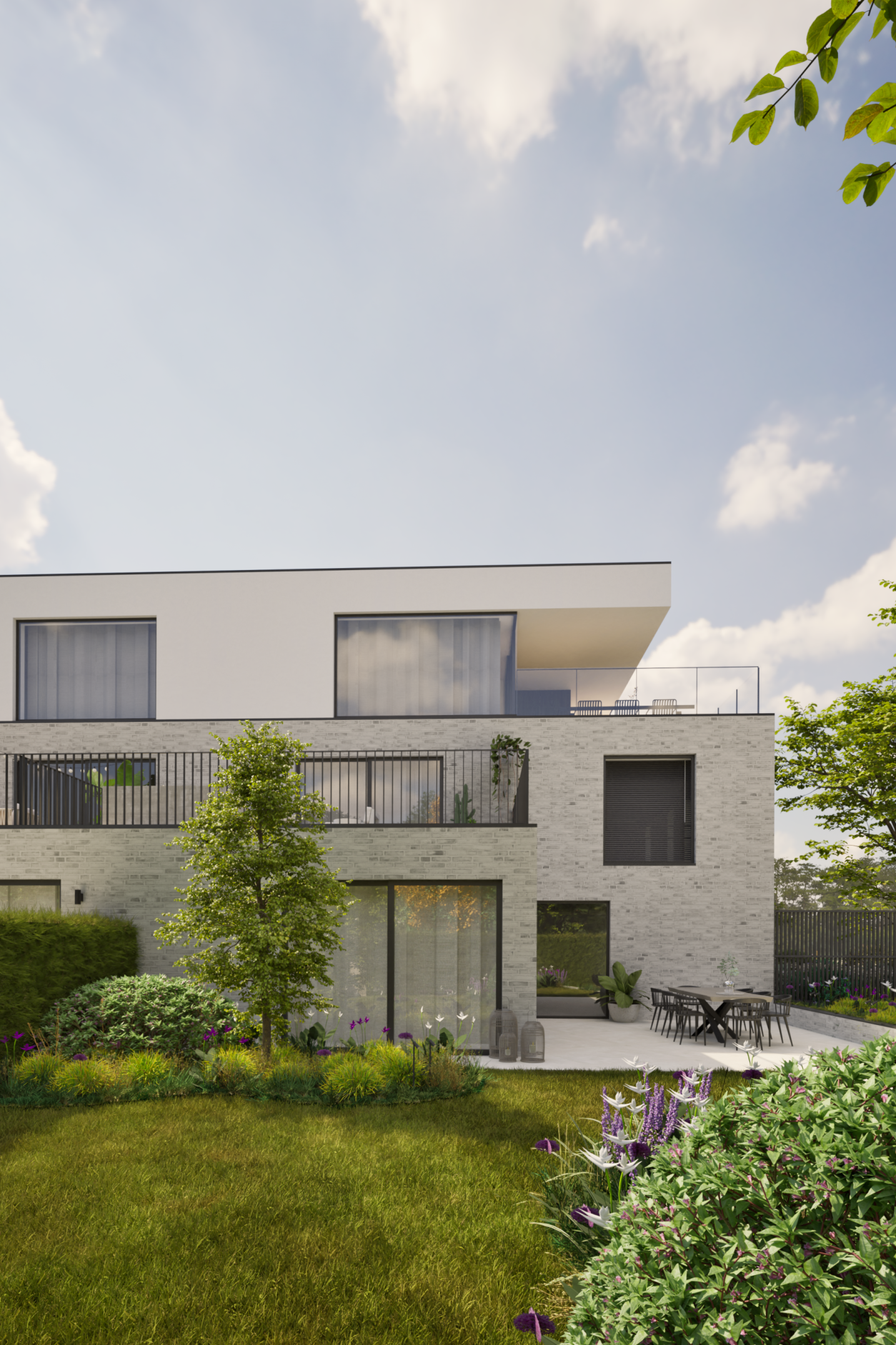 Strakke gevelstructuur met elegante verticale en horizontale lijnen – SFAR interieur & architecten Limburg