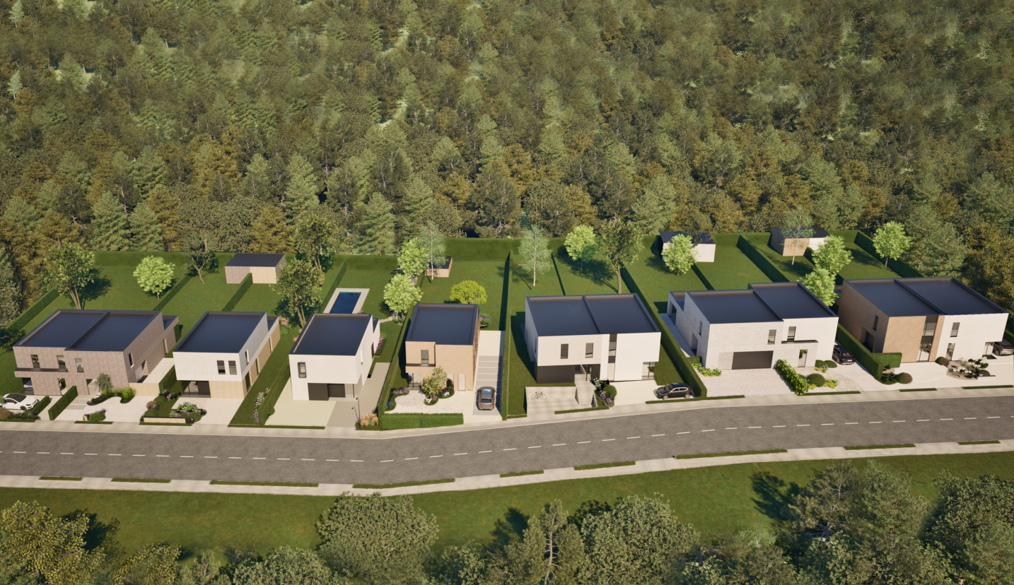 Strakke rij woningen met variatie in geveldetails en materialisatie – SFAR interieur & architecten Limburg